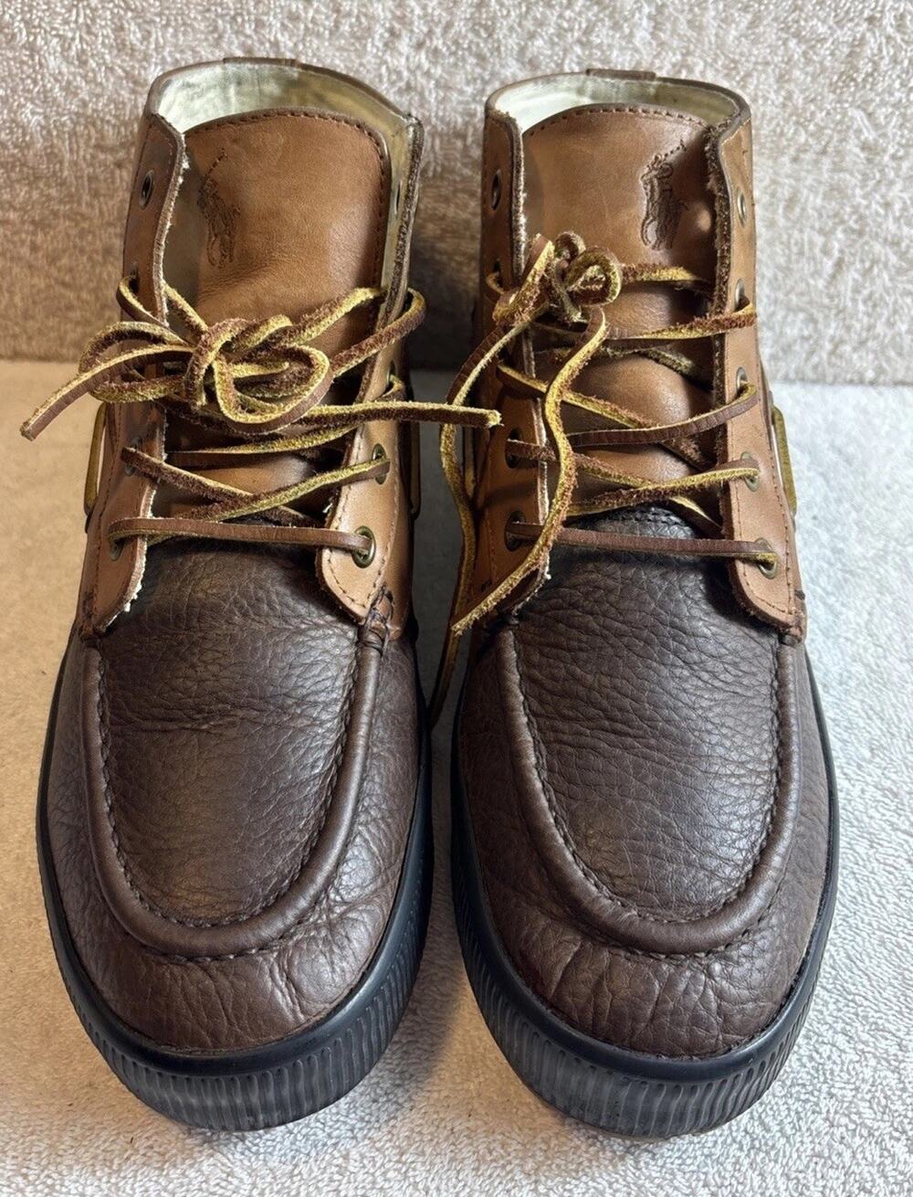 Men’s POLO RALPH LAUREN DELMONT ANKLE BOOT LEATHER LACE UP BROWN SIZE 8 D